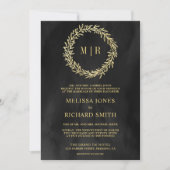 Invitation Mariage Code QR Branche Feuille d'Or Gris Charbon (Devant)