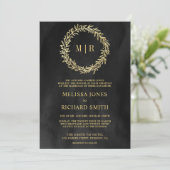 Invitation Mariage Code QR Branche Feuille d'Or Gris Charbon (Debout devant)