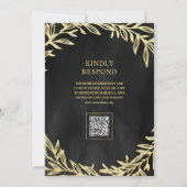Invitation Mariage Code QR Branche Feuille d'Or Gris Charbon (Dos)