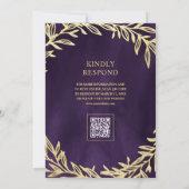 Invitation Mariage Code QR Branche Feuille d'Or Violet Foncé (Dos)