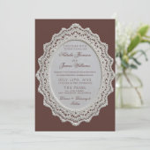 Invitation Mariage Code QR Broderie Anglaise Marron Chocolat  (Debout devant)