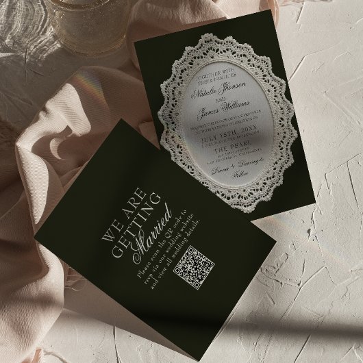 Invitation Mariage Code QR Broderie Anglaise Noir Et Blanc Vi