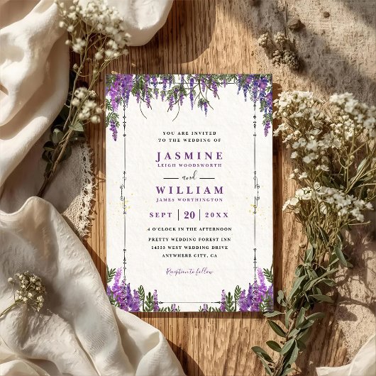 Invitation Mariage code QR budget aquarelle violet lavande