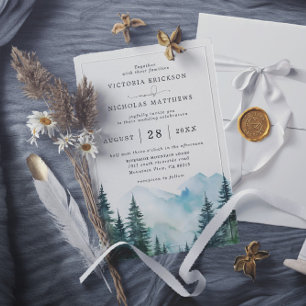 Invitation Mariage Code QR Budget Arbre de Forêt de Montagne