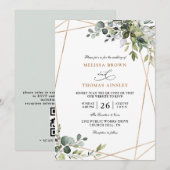 Invitation Mariage Code QR Budget Eucalyptus Végétal Rustique (Devant / Derrière)
