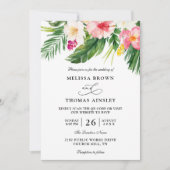Invitation Mariage Code QR Budget Fleurs Tropicales Aquarelle (Devant)