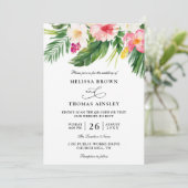 Invitation Mariage Code QR Budget Fleurs Tropicales Aquarelle (Debout devant)