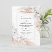 Invitation Mariage Code QR Budget Herbe de la Pampa Orchidées (Debout devant)