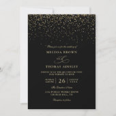 Invitation Mariage Code QR Budget Moderne Confettis Or Noir (Devant)