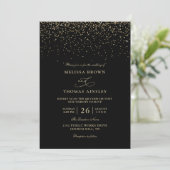 Invitation Mariage Code QR Budget Moderne Confettis Or Noir (Debout devant)