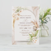 Invitation Mariage Code QR Budget Pampas Fleurs Bohème (Debout devant)