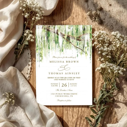 Invitation Mariage Code QR Budget Rustique Saule Pleureur Arb