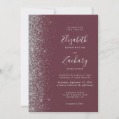 Invitation Mariage Code QR Burgundy Paillettes Argentées Mode (Devant)