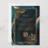 Invitation Mariage Code QR Cadre Luxe Agate Sarcelle Or (Dos)