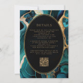 Invitation Mariage Code QR Cadre Ovale Or Agate Sarcelle (Dos)