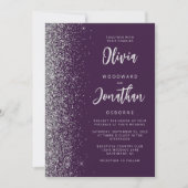 Invitation Mariage Code QR Calligraphie Paillettes Argent Vio (Devant)
