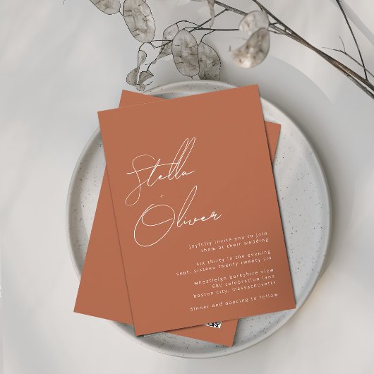 Invitation Mariage Code QR Calligraphie Terracotta Rustique