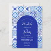 Invitation Mariage Code QR Carreau Portugais Arc Bleu Rustiqu (Devant)