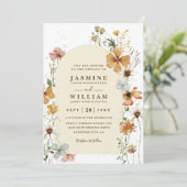 Invitation Mariage Code QR Chic Arc de Prairie Fleurs Sauvage (Debout devant)