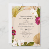 Invitation Mariage Code QR Chic Bohème Beige Neutre Vert Roug (Devant)