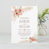 Invitation Mariage Code QR Chic Élégant Floral Boho Pampas (Debout devant)
