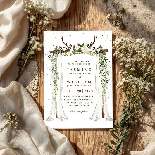 Invitation Mariage Code QR Chic Élégant Floral Canopy Boho