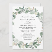 Invitation Mariage Code QR Chic Feuilles d'Eucalyptus Aquarel (Devant)