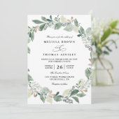 Invitation Mariage Code QR Chic Feuilles d'Eucalyptus Aquarel (Debout devant)