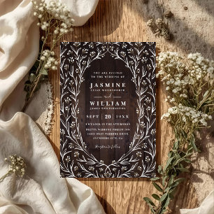 Invitation Mariage Code QR Chic Floral Boho Bois Grange Rusti