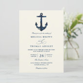 Invitation Mariage Code QR Chic Moderne Bleu Ancre Marine (Debout devant)