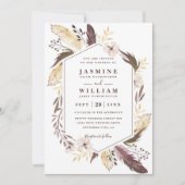 Invitation Mariage code QR chic moderne élégant Bohème plumes (Devant)