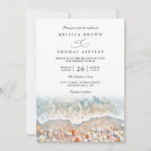 Invitation Mariage Code QR Chic Plage Coquillage Aquarelle Ru (Devant)