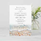 Invitation Mariage Code QR Chic Plage Coquillage Aquarelle Ru (Debout devant)