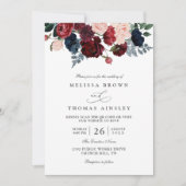 Invitation Mariage Code QR Chic Rustique Floral Bordeaux Mari (Devant)