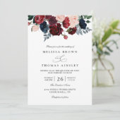 Invitation Mariage Code QR Chic Rustique Floral Bordeaux Mari (Debout devant)