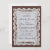 Invitation Mariage Code QR Chocolat Brun Dentelle Vieille For (Devant)