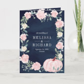 Invitation Mariage Code QR Citrouille Floral Rose Rose Navy (Devant)