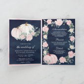 Invitation Mariage Code QR Citrouille Floral Rose Rose Navy (Intérieur)