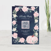Invitation Mariage Code QR Citrouille Floral Rose Rose Navy (Dos)