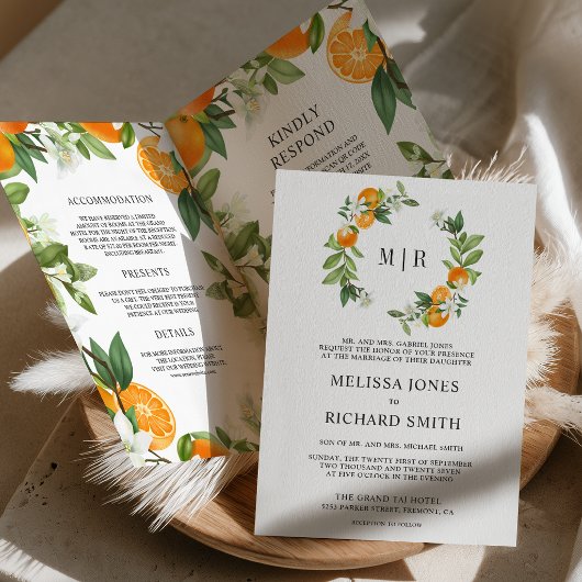 Invitation Mariage Code QR Citrus Orange Tangerine Rustique