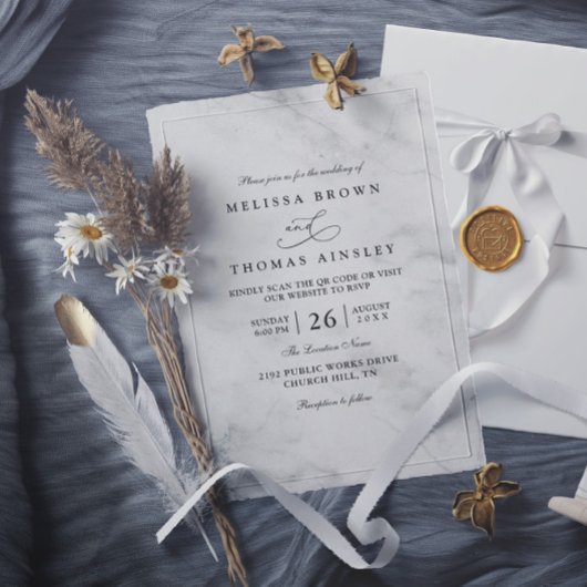 Invitation Mariage Code QR Classique Marbre Simple Élégant Ch