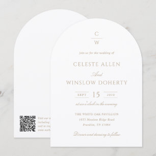 Invitation Mariage Code QR Classique Monogramme Or Vintage