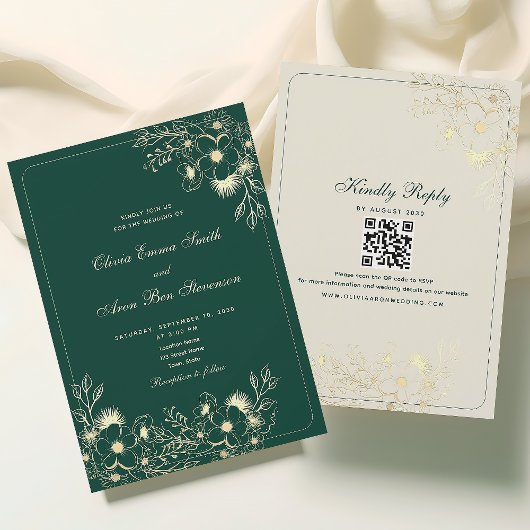 Invitation Mariage Code QR Classique Vert Emeraude