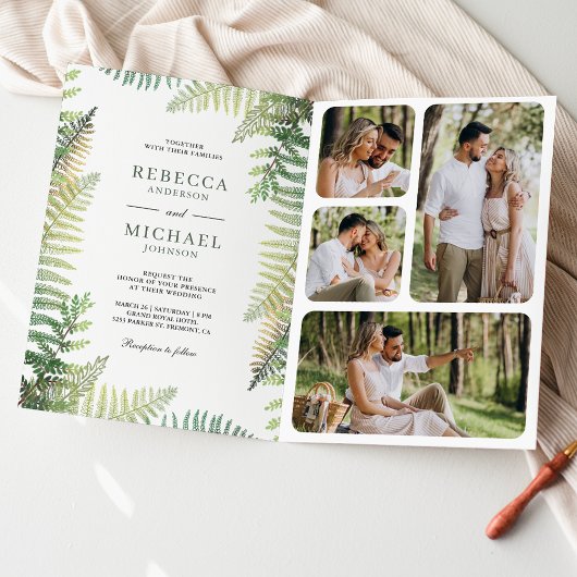 Invitation Mariage Code QR Collage Photo de Fougères Vertes L