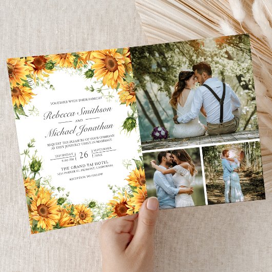 Invitation Mariage Code QR Collage Photo de Tournesols Rustiq