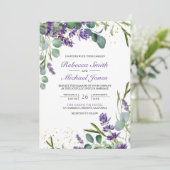 Invitation Mariage Code QR Collage Photo Eucalyptus Lavande (Debout devant)
