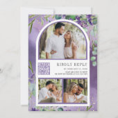 Invitation Mariage Code QR Collage Photo Eucalyptus Lavande (Dos)