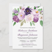 Invitation Mariage Code QR Collage Photo Floral Violet Rustiq (Devant)