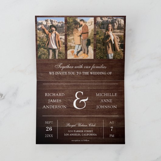 Invitation Mariage Code QR Collage Photo Minimal Bois (Intérieur)