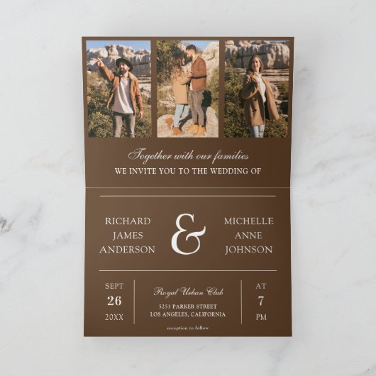 Invitation Mariage Code QR Collage Photo Minimal Brun (Intérieur)